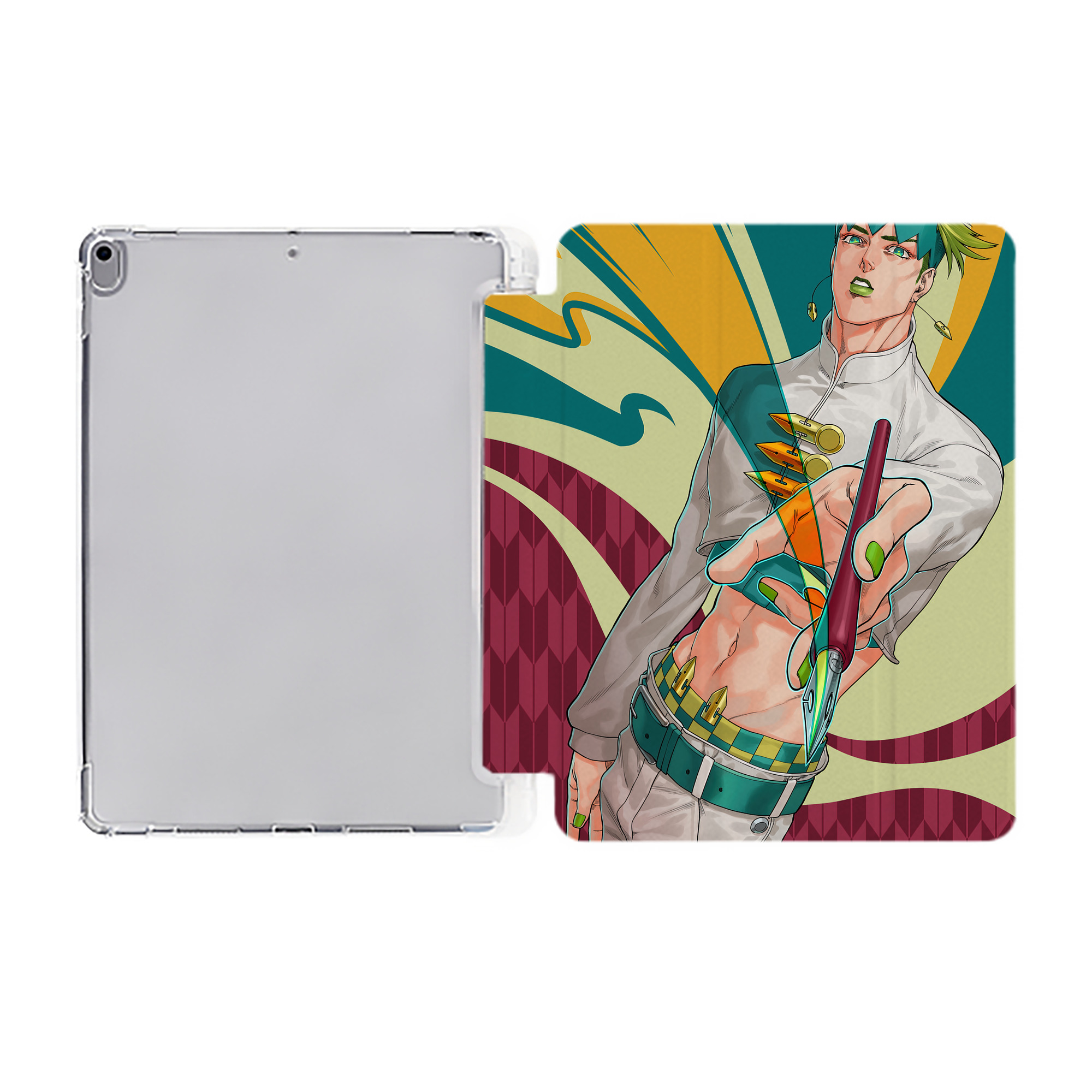 （画像用） ジョジョの奇妙な冒険 JoJo's Bizarre Adventure IPad ケース ペン収納付き 三つ折りスタンド PUレザー×シリコン 対応機種9.5/10.5/10.9インチ